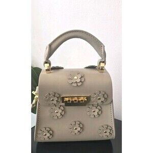 Zac Posen Eartha Leather Mini 3d Floral Appliqué Crossbody Top Handle Bag